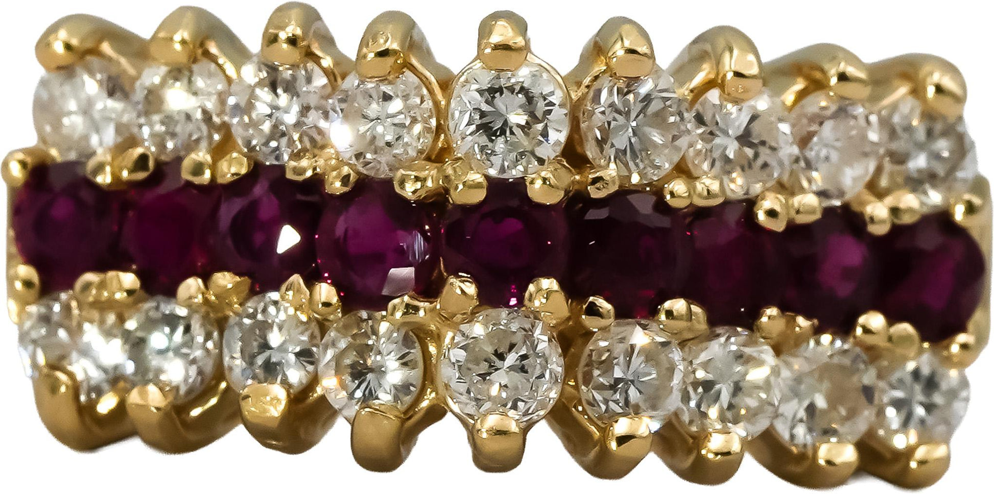 14k Yellow Gold Round Diamond and Ruby Cocktail Ring 1.50CT Size 6.25
