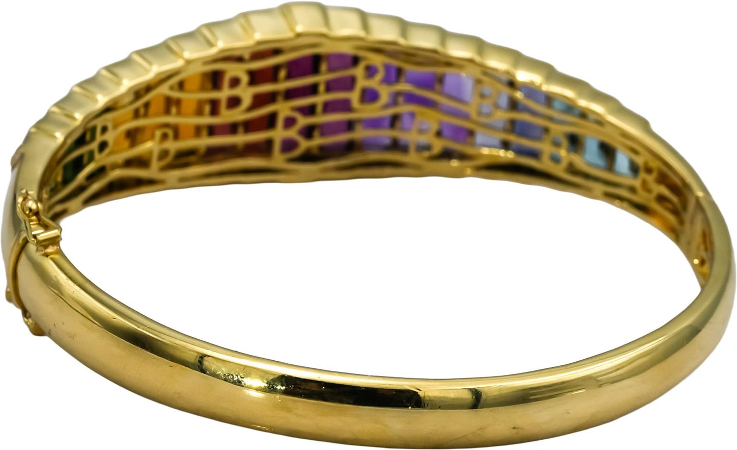 BELLARI 18k Yellow Gold Diamond and Rainbow Gemstone Bangle Bracelet 0.20CT