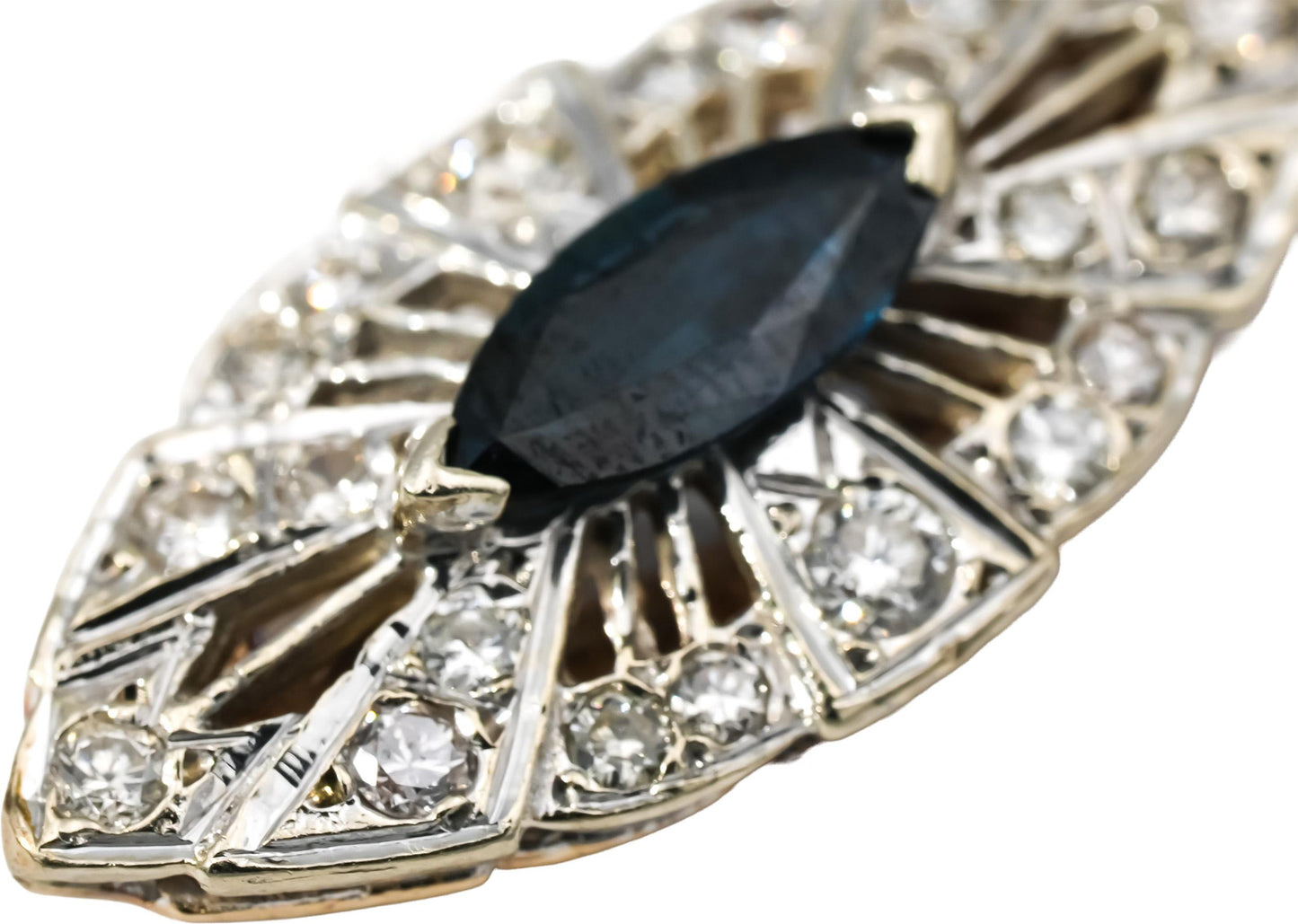 14k White and Yellow Gold Diamond and Sapphire Pendant 1.80CT