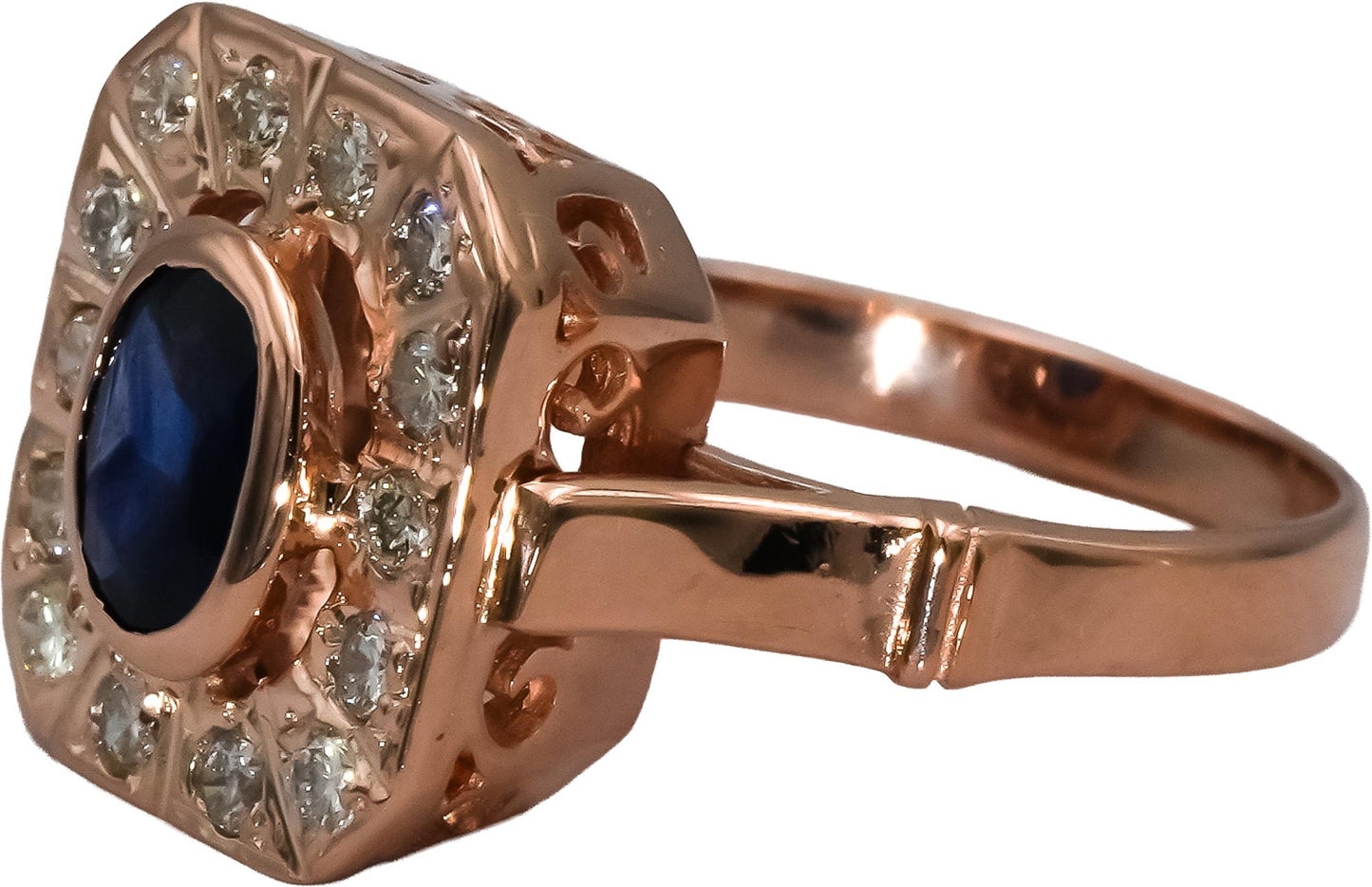 14k Rose Gold Diamond and Sapphire Cocktail Ring 0.92CT Size 5.75