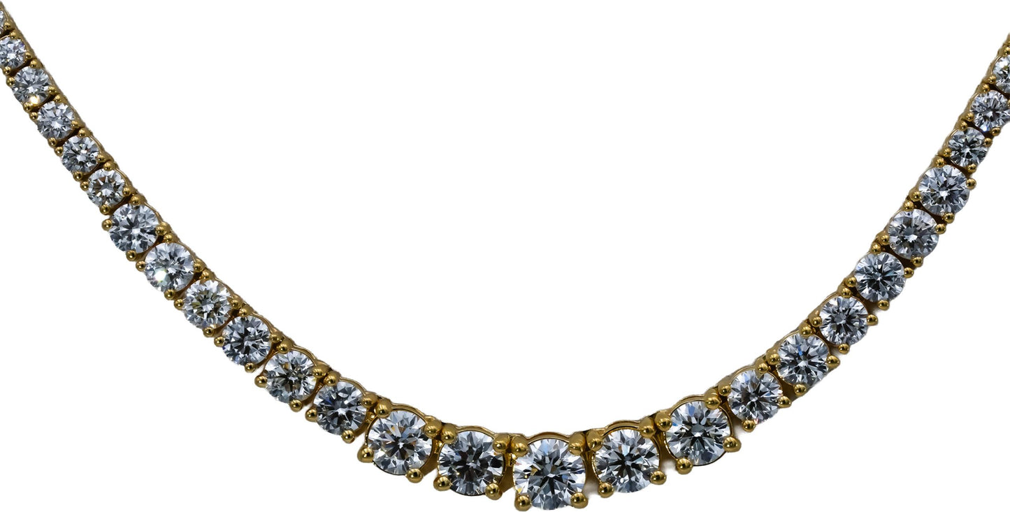 14k Yellow Gold VS Round Diamond Graduated Riviera Necklace 8.11CT 171 Pieces