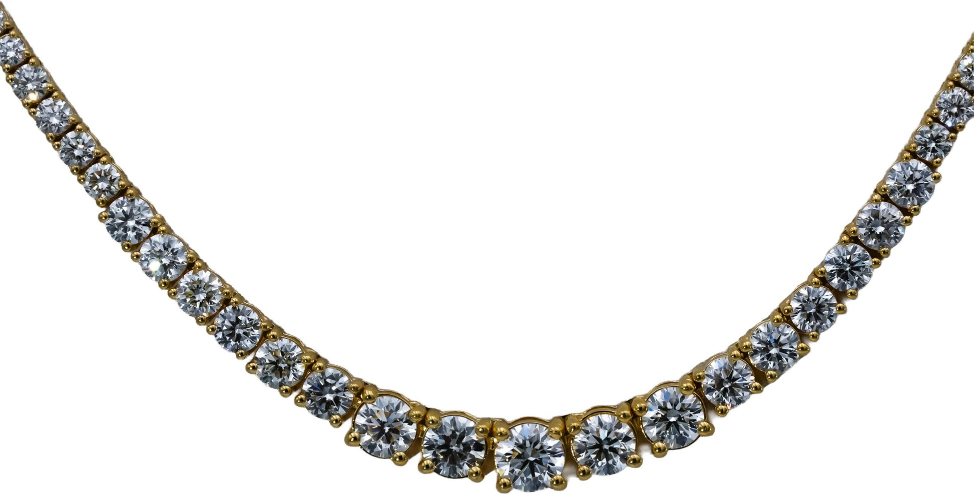 14k Yellow Gold VS Round Diamond Graduated Riviera Necklace 8.11CT 171 Pieces