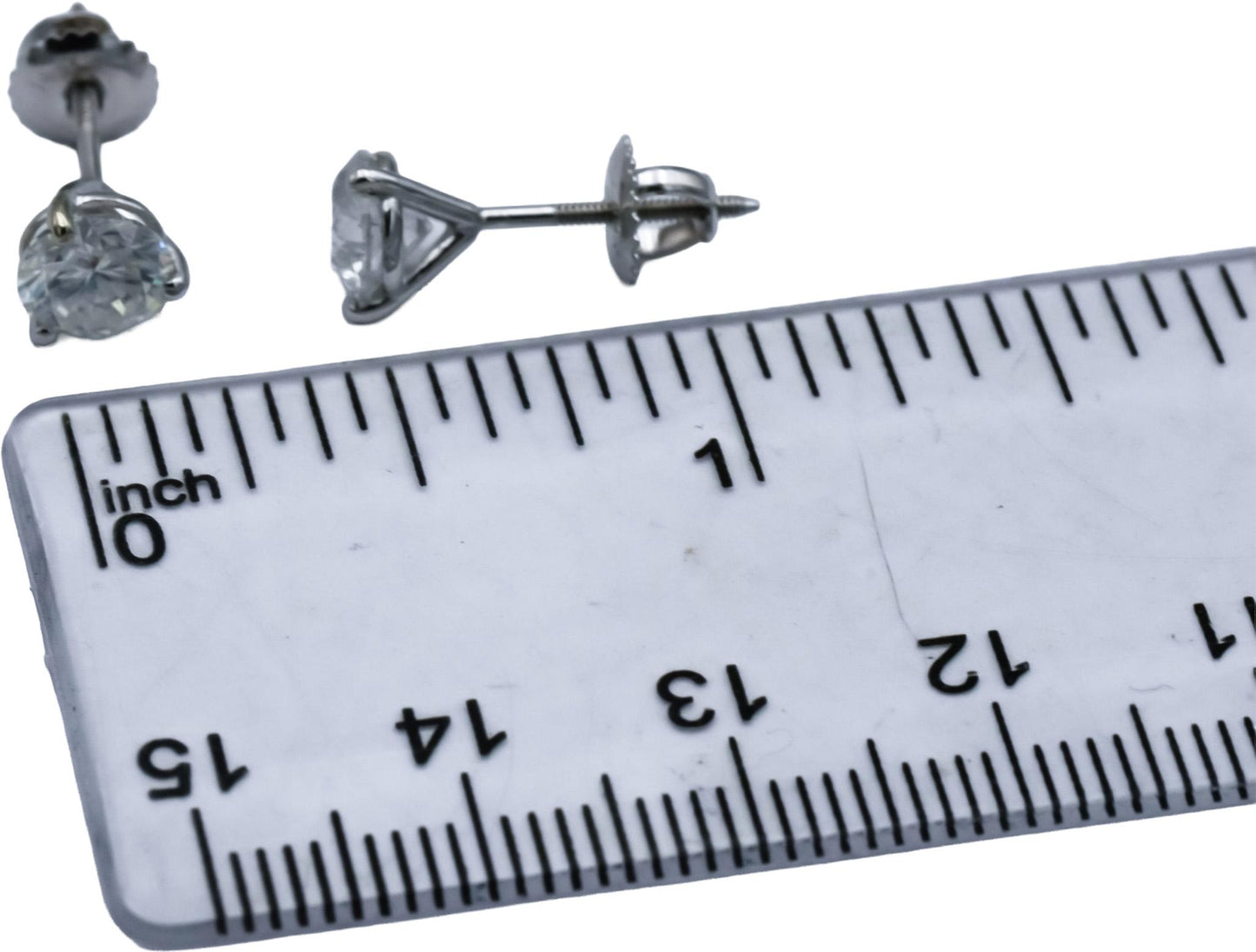14k White Gold Round Diamond Martini Setting Screw Back Stud Earrings 2.01CT