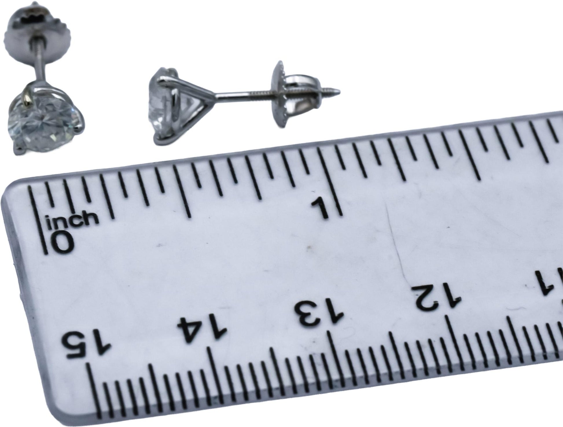 14k White Gold Round Diamond Martini Setting Screw Back Stud Earrings 2.01CT