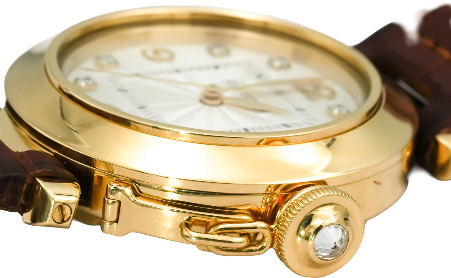 CARTIER 18k Yellow Gold Pasha De Cartier Diamond Dial & Crown Watch Ref 1035