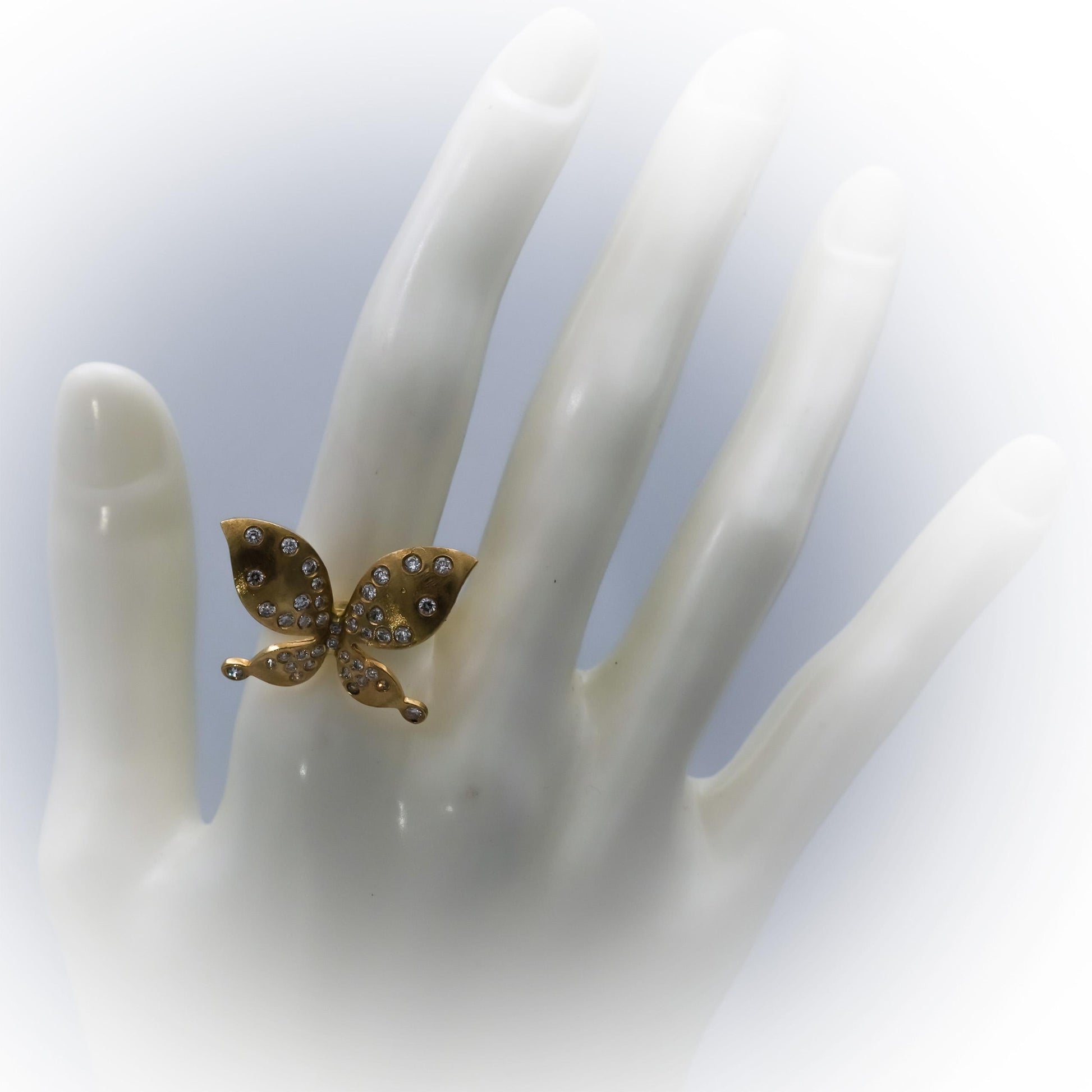 14k Yellow Gold Round Diamond Butterfly Ring 0.70CT Size 6.5
