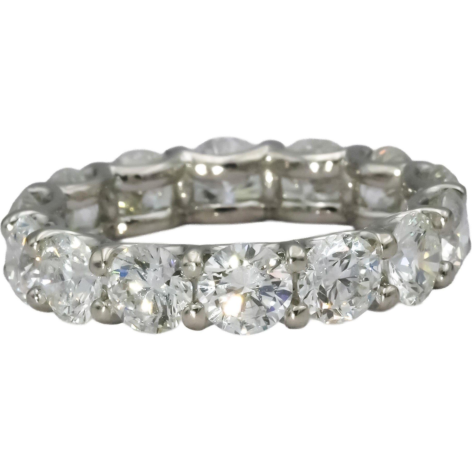 14k White Gold VS Round Natural Diamond Eternity Band Ring 5.76CT Size 7.5