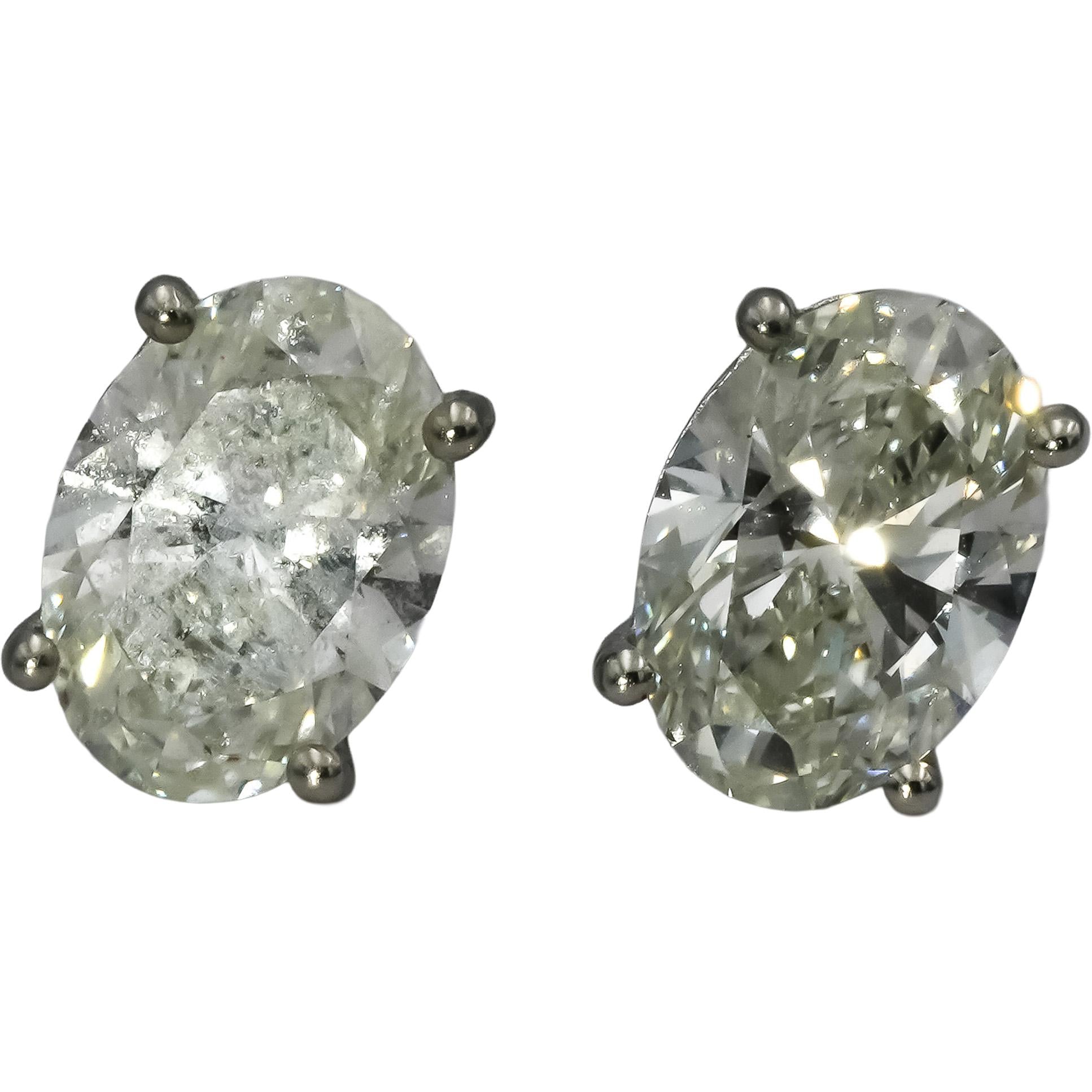 IGI 14k White Gold VVS2/F Oval Cut Lab-Grown Diamond Stud Earrings 4.80CT