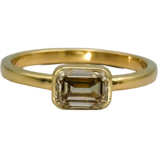 14k Yellow Gold Fancy Color Emerald Cut Diamond Solitaire Ring 1.01CT Size 6.5