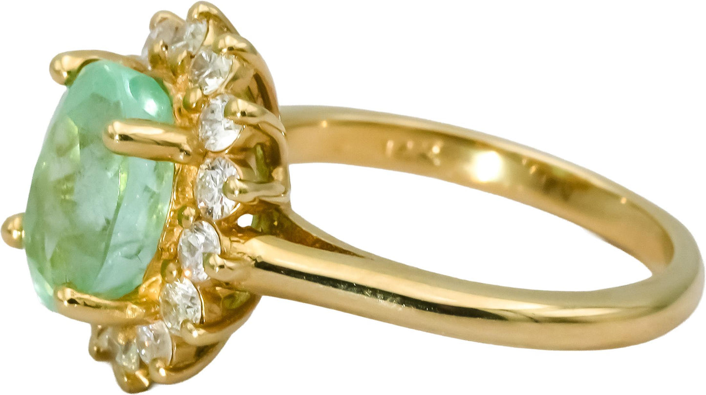 14k Yellow Gold Diamond and Emerald Halo Cocktail Ring 3.75CT Size 6.75