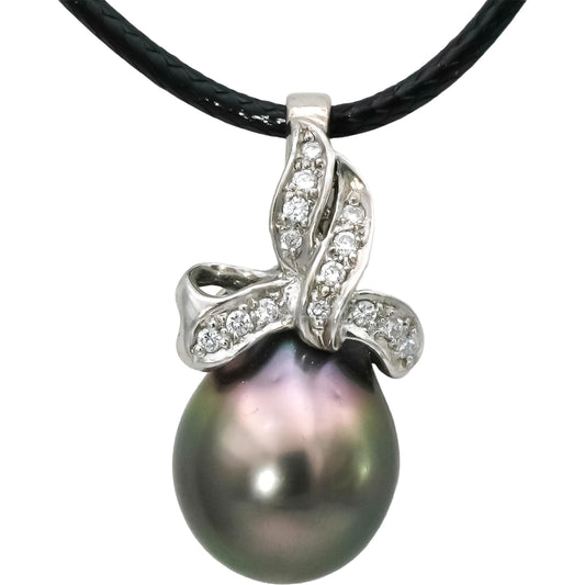 18k White Gold VS Round Diamond and 11.2mm Pearl Pendant Necklace 0.10CT