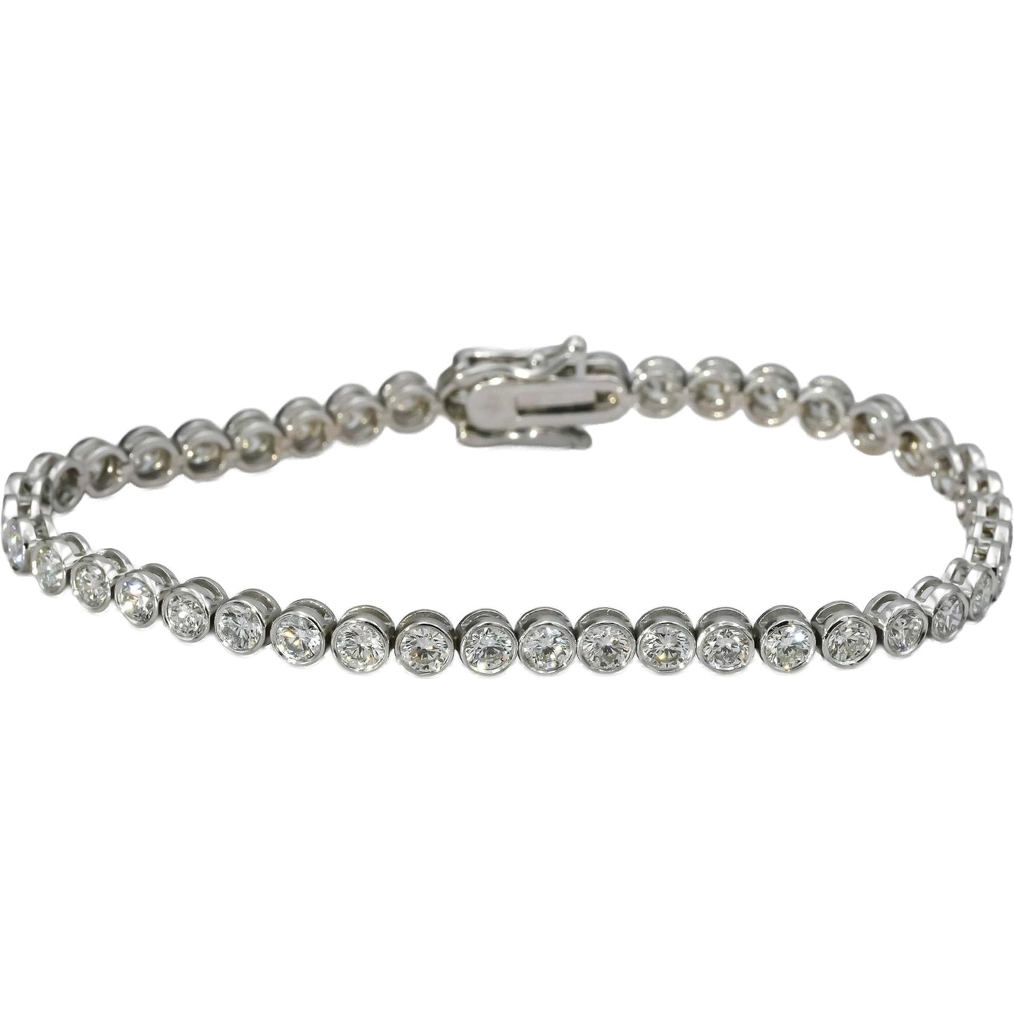 14k White Gold VS Round Bezel Set Diamond Tennis Bracelet 6.08CT