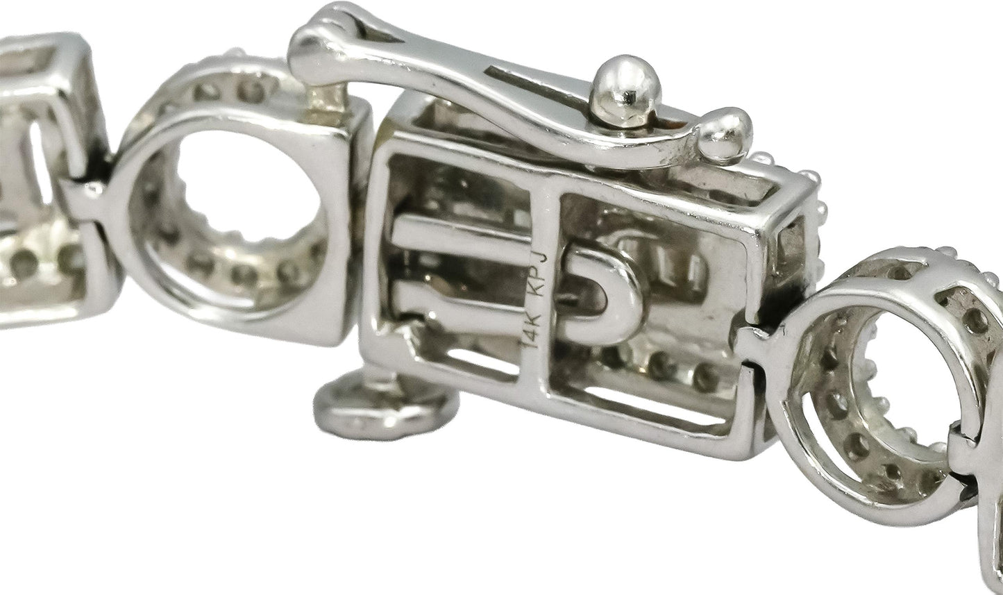 14k White Gold Baguette and Round Diamond Fancy Link Bracelet 2.0CT