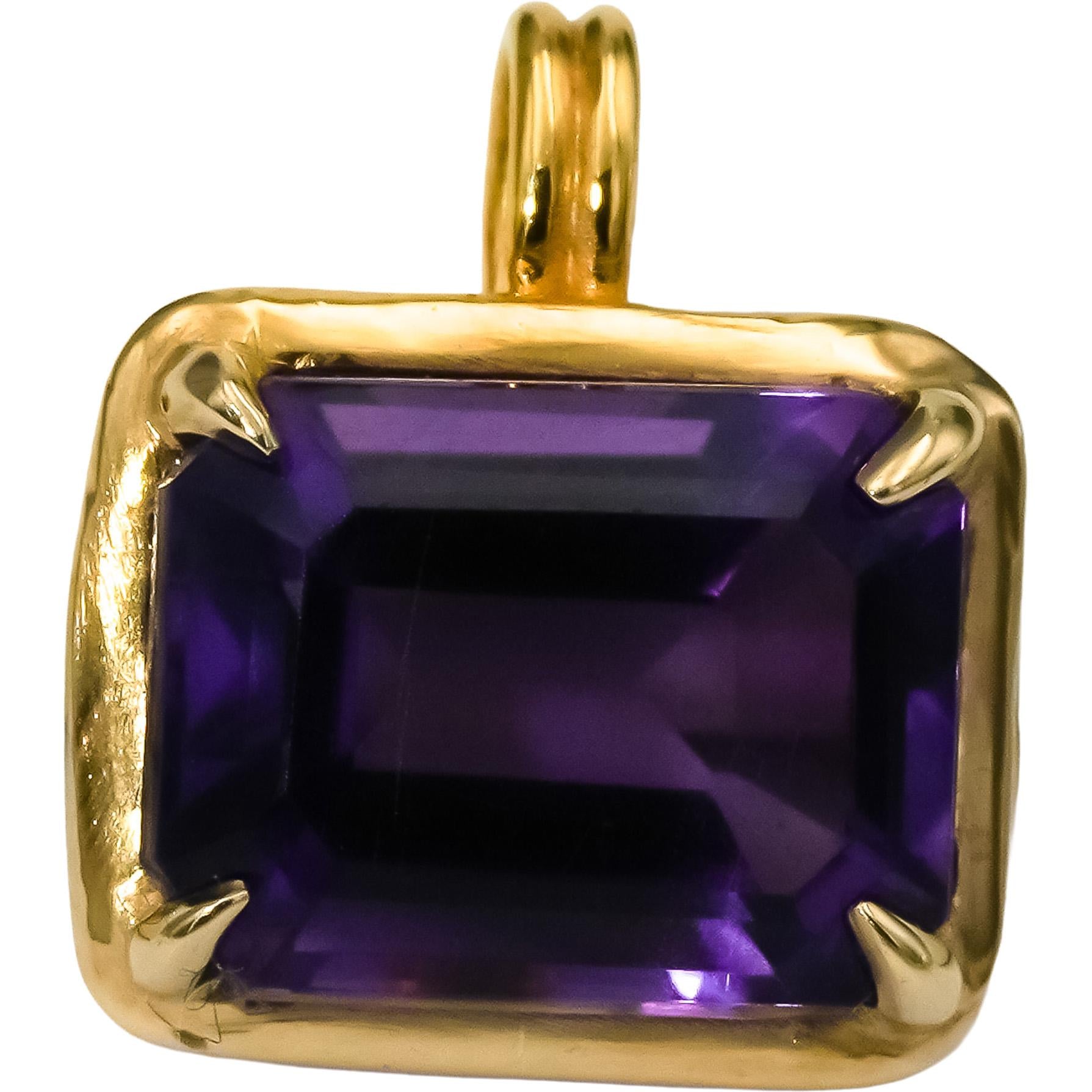 14k Yellow Gold Emerald Cut Amethyst Solitaire Pendant 2.0CT