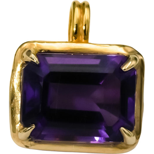 14k Yellow Gold Emerald Cut Amethyst Solitaire Pendant 2.0CT
