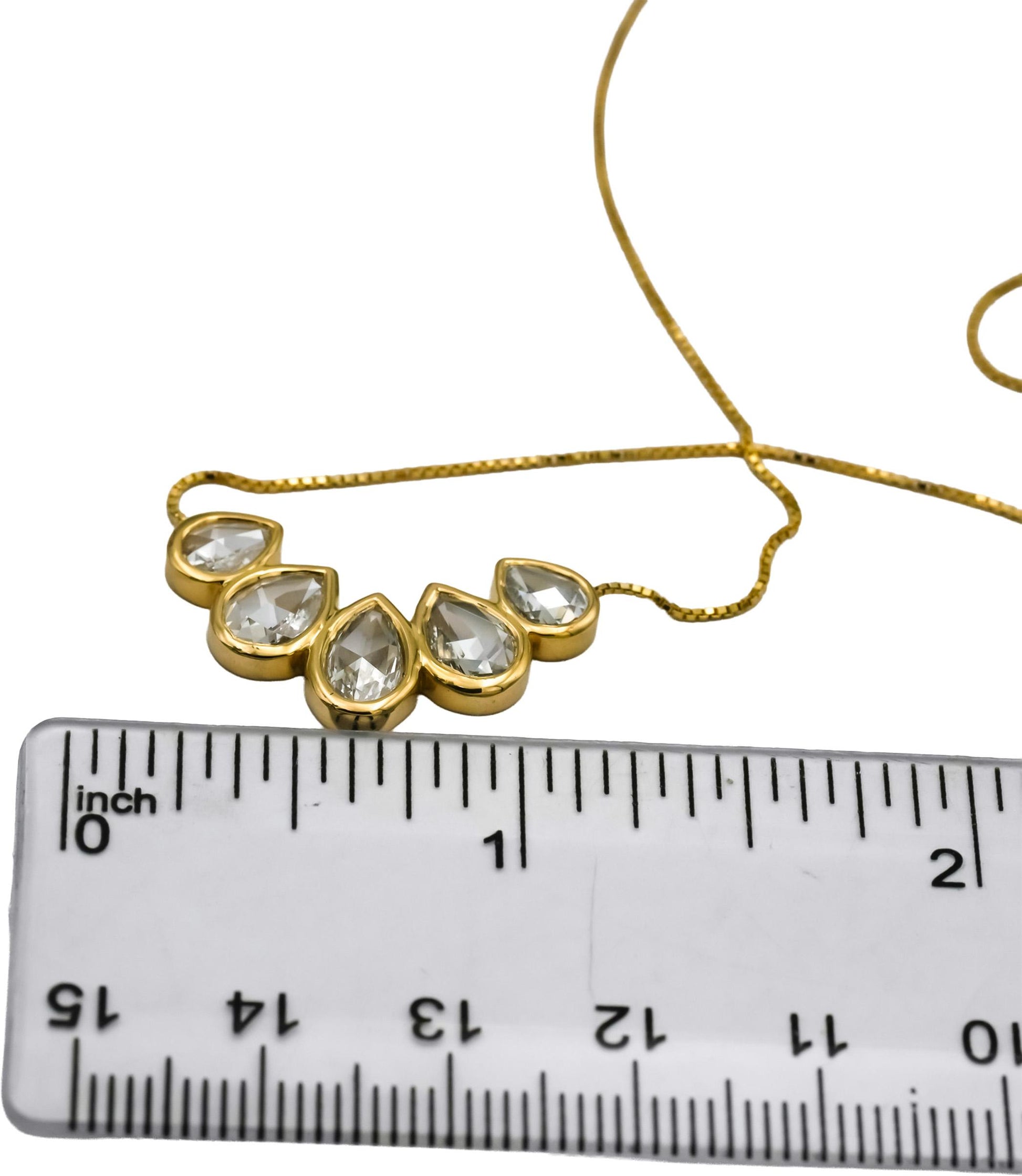 18k Yellow Gold VS Rose Cut Pear Shape 5-Stone Diamond Pendant Necklace 1.60CT