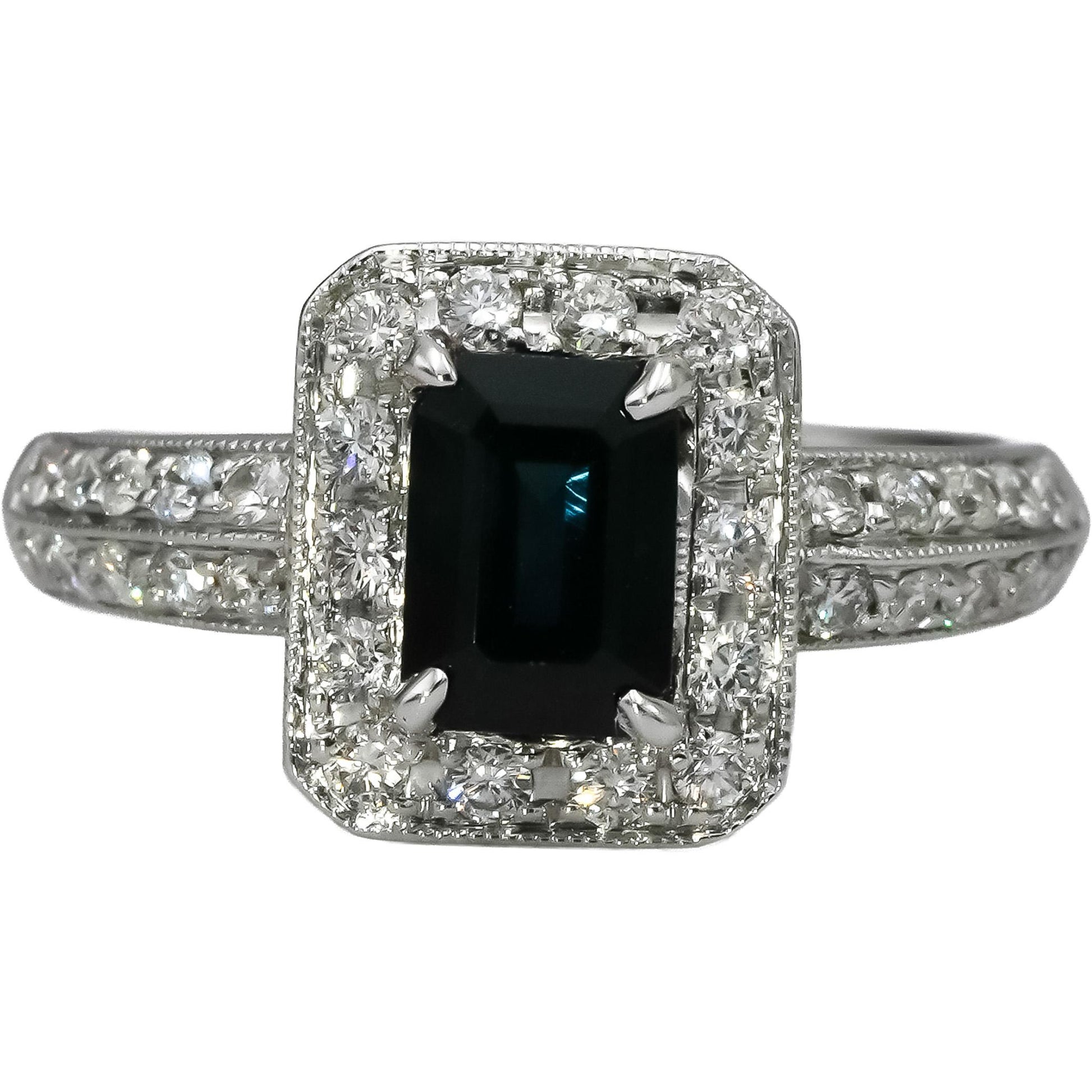 18k White Gold VS Diamond and Sapphire Cocktail Ring 1.87CT Size 6.5