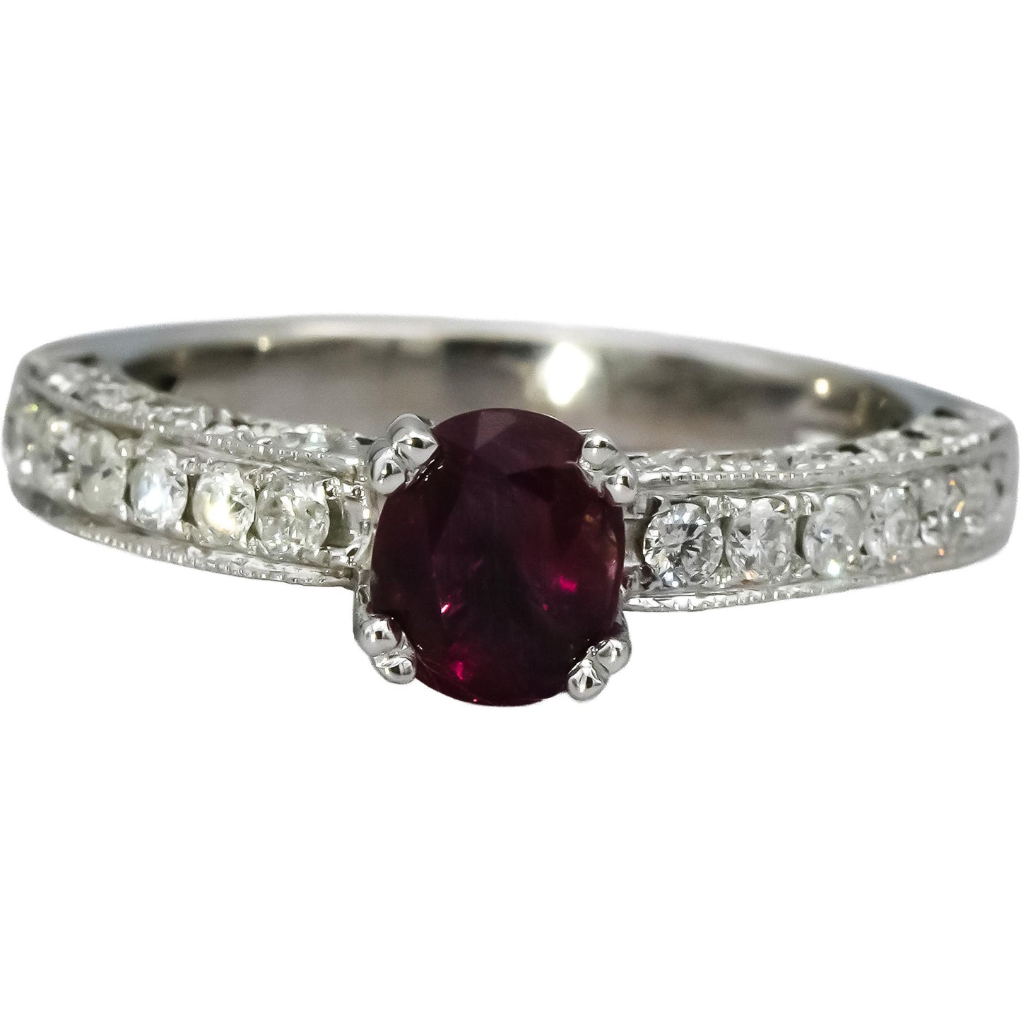 14k White Gold Diamond and Ruby Filigree Ring 1.25CT Size 6
