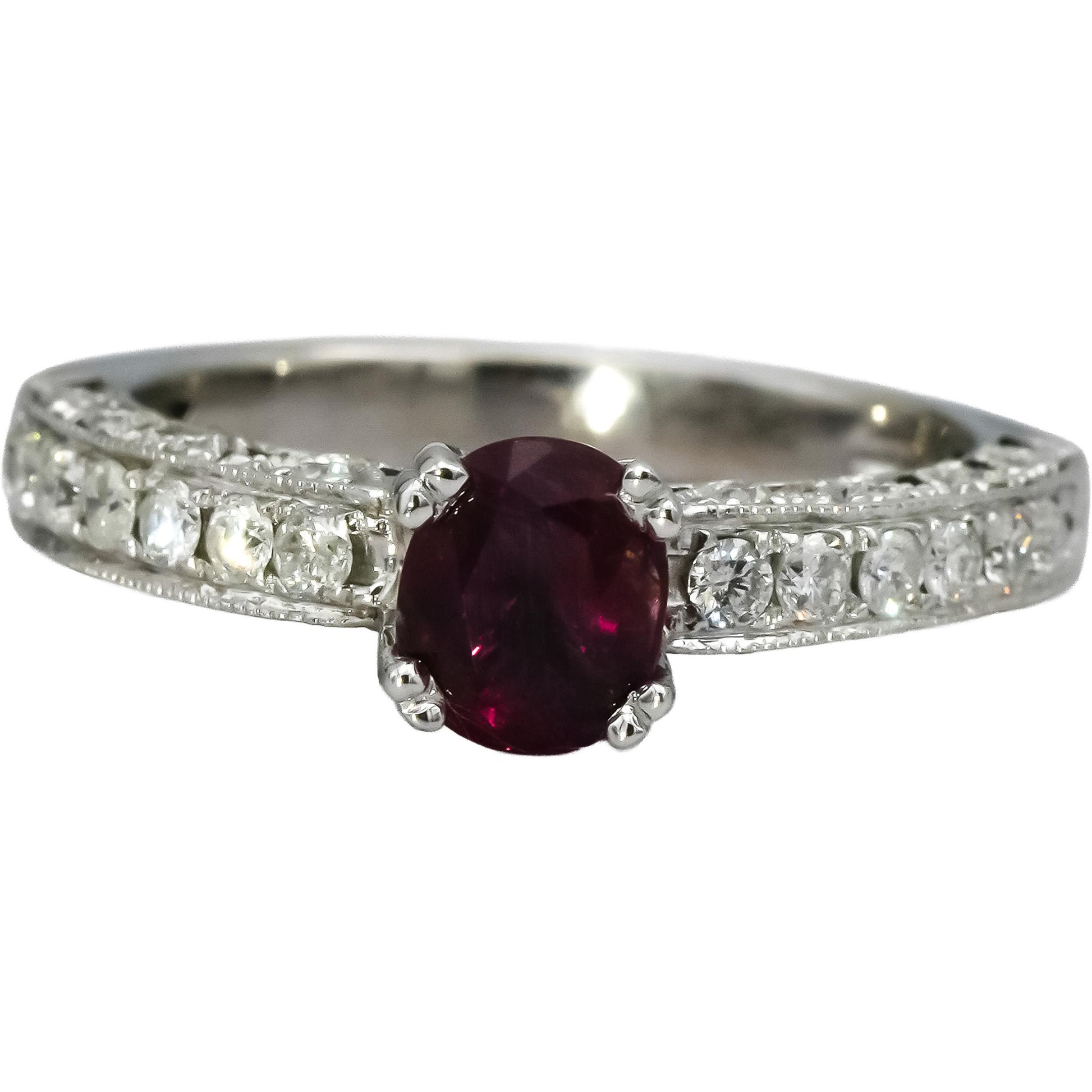 14k White Gold Diamond and Ruby Filigree Ring 1.25CT Size 6