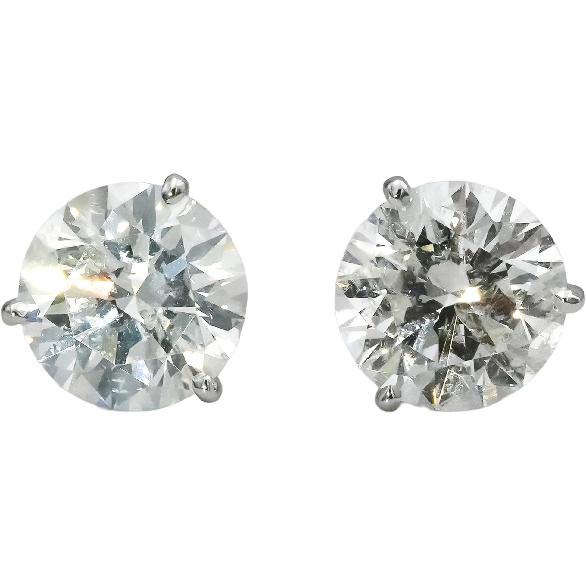 HRD Certified 14k White Gold Round Natural Diamond Martini Stud Earrings 6.02CT