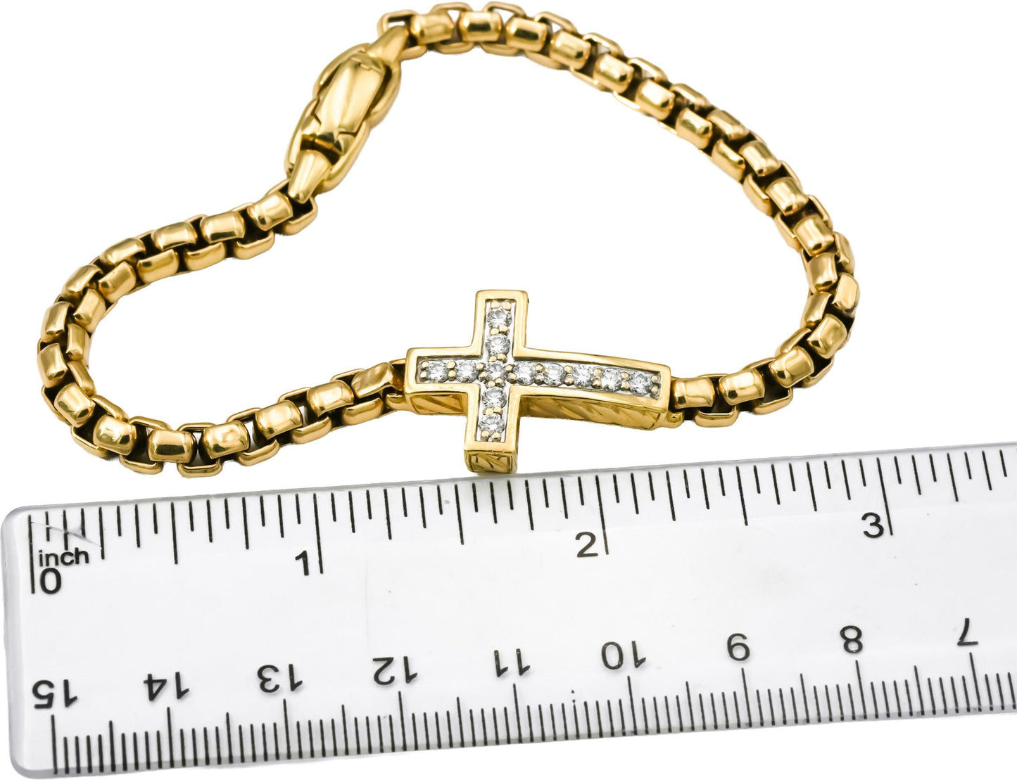 DAVID YURMAN 18k Yellow Gold VS Round Diamond Cross Station Bracelet 0.48CT