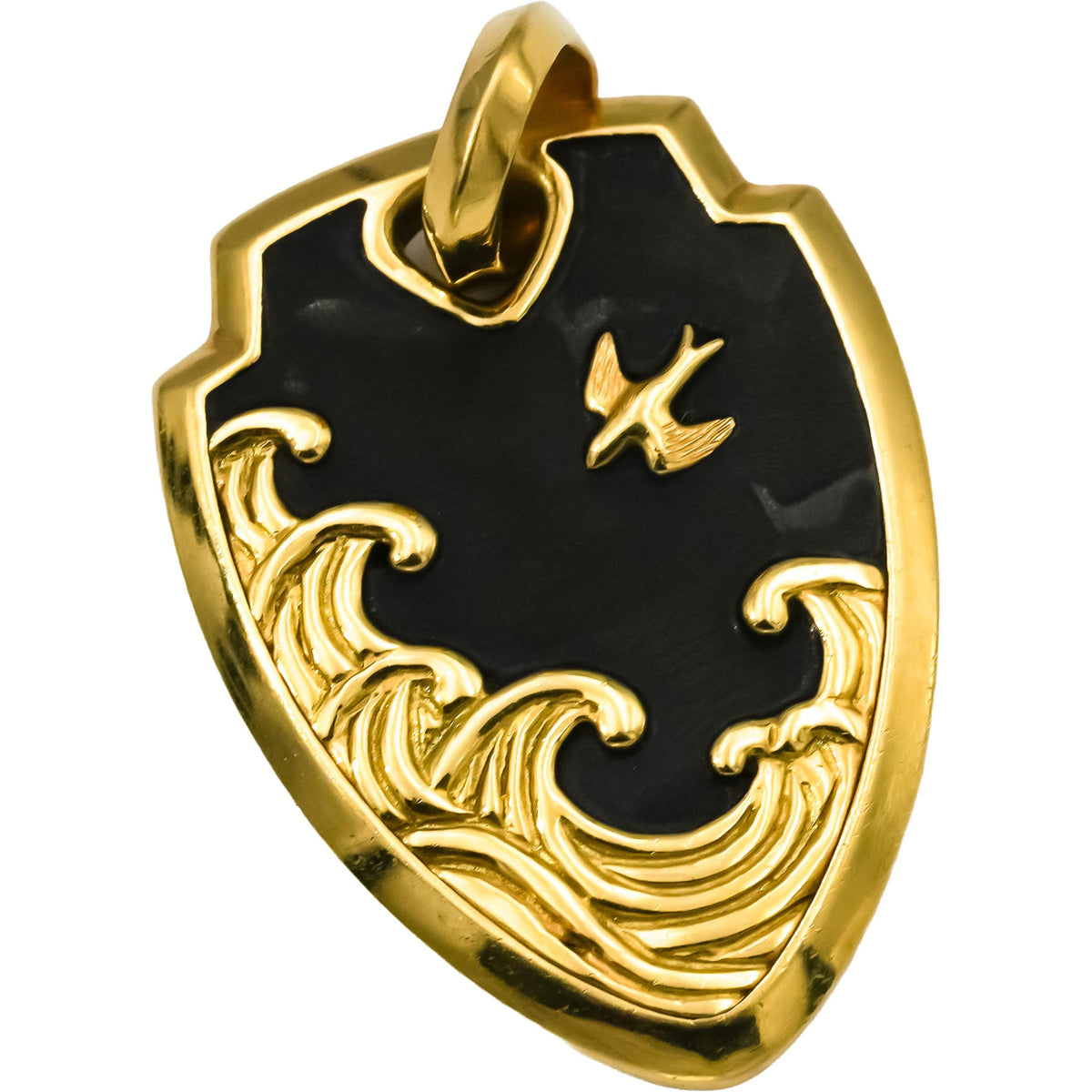 DAVID YURMAN 18k Yellow Gold Forged Carbon Waves Shield Pendant