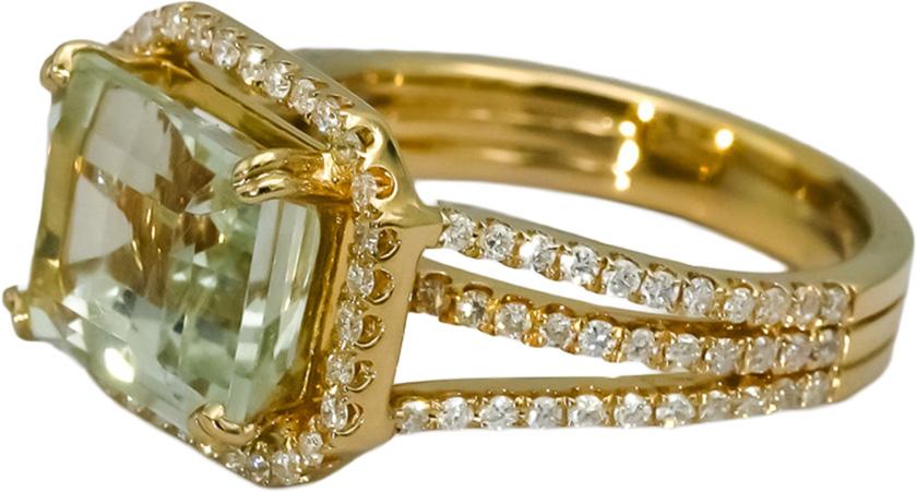 18k Yellow Gold Diamond and Aquamarine Cocktail Ring 4.10CT Size 4.75