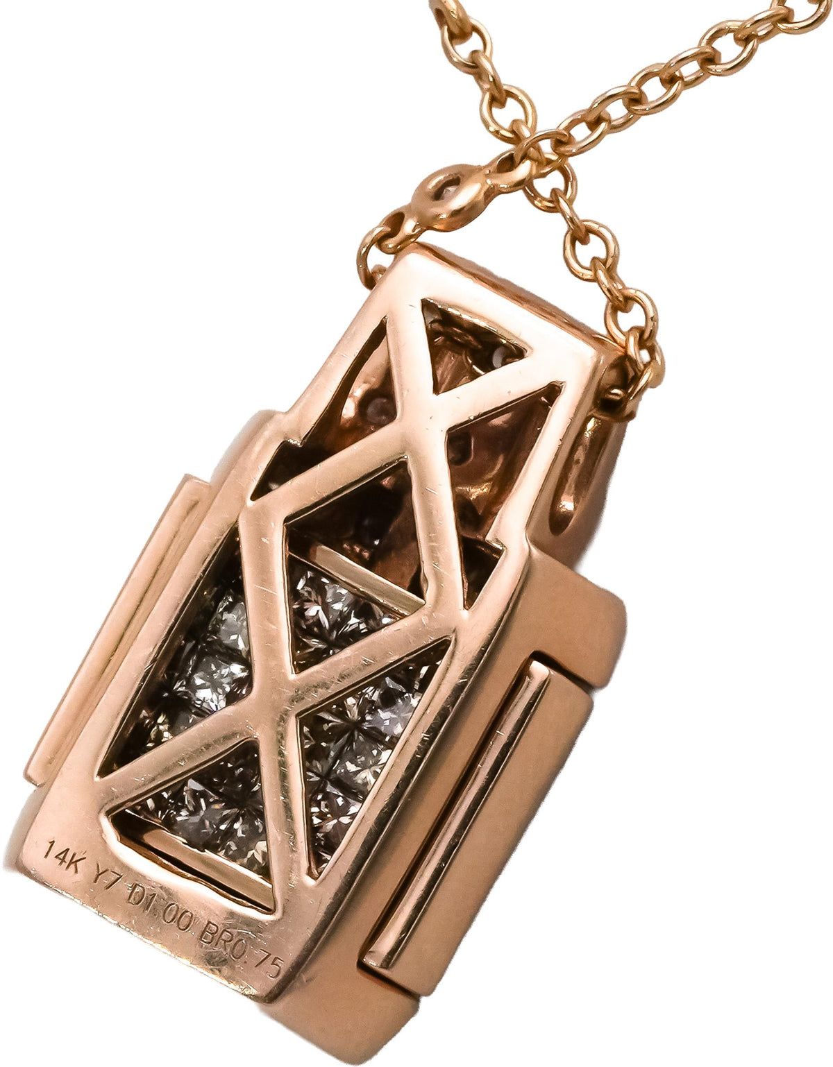 14k Rose Gold Diamond Reversible Pendant Diamond by the Yard Necklace 1.75CT
