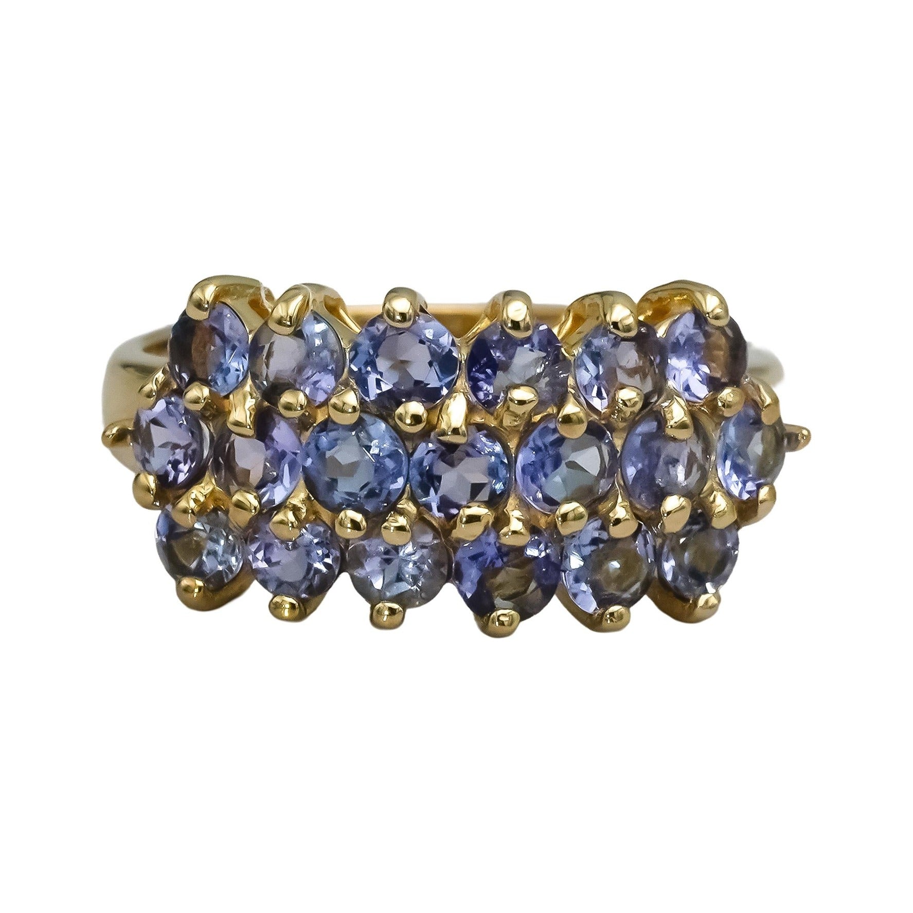 14k Yellow Gold Round Tanzanite Cluster Ring 1.50CT Size 6.75