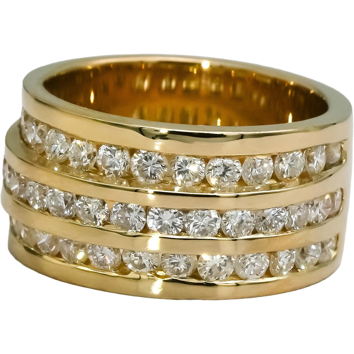 14k Yellow Gold VS Round Channel Set Three Row Band Ring 1.75CT Size 5.75