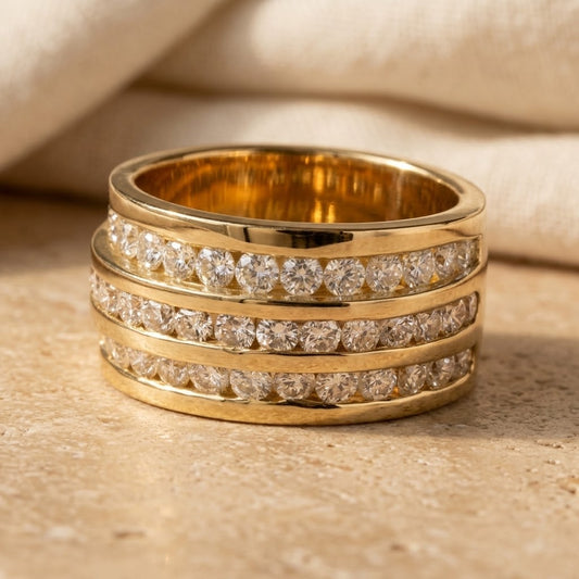 14k Yellow Gold VS Round Channel Set Three Row Band Ring 1.75CT Size 5.75