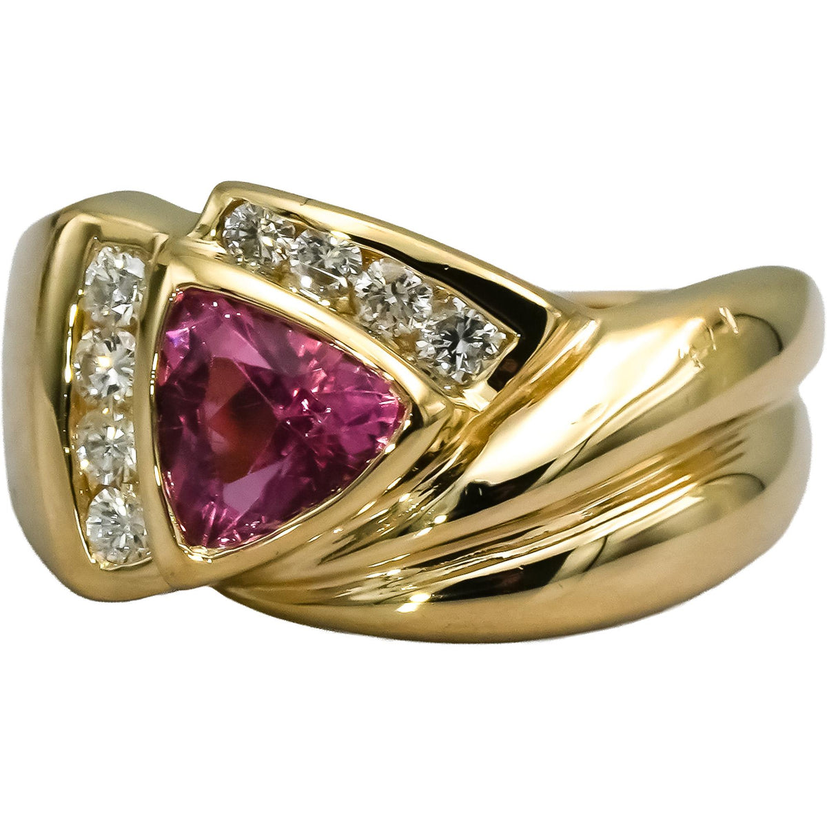 14k Yellow Gold Diamond and Pink Tourmaline Cocktail Ring 1.0CT Size 5.75