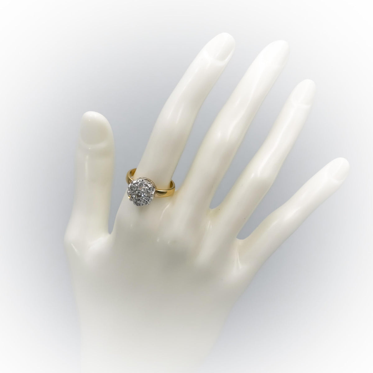 10k Yellow White Gold Round Diamond Cluster Cocktail Ring 1.0CT Size 7.5