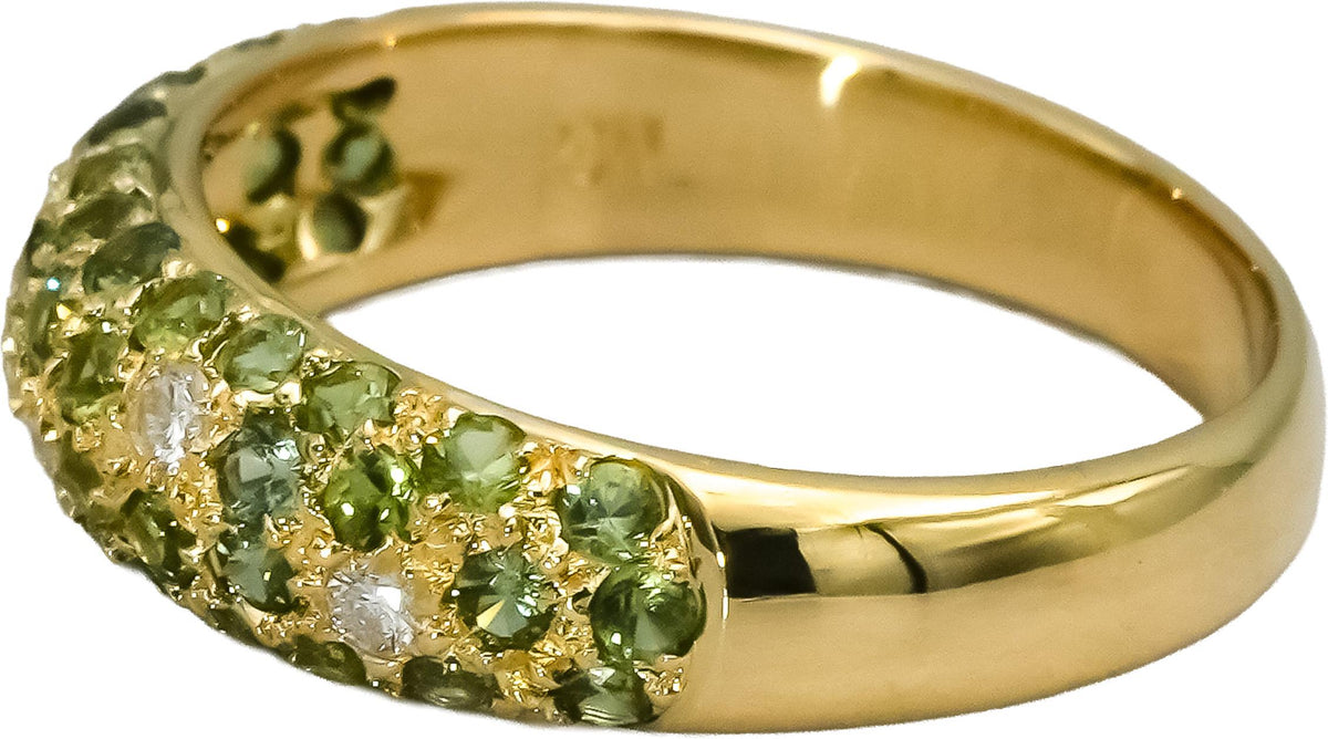 18k Yellow Gold Diamond and Emerald Pave Band Ring 0.70CT Size 6.25