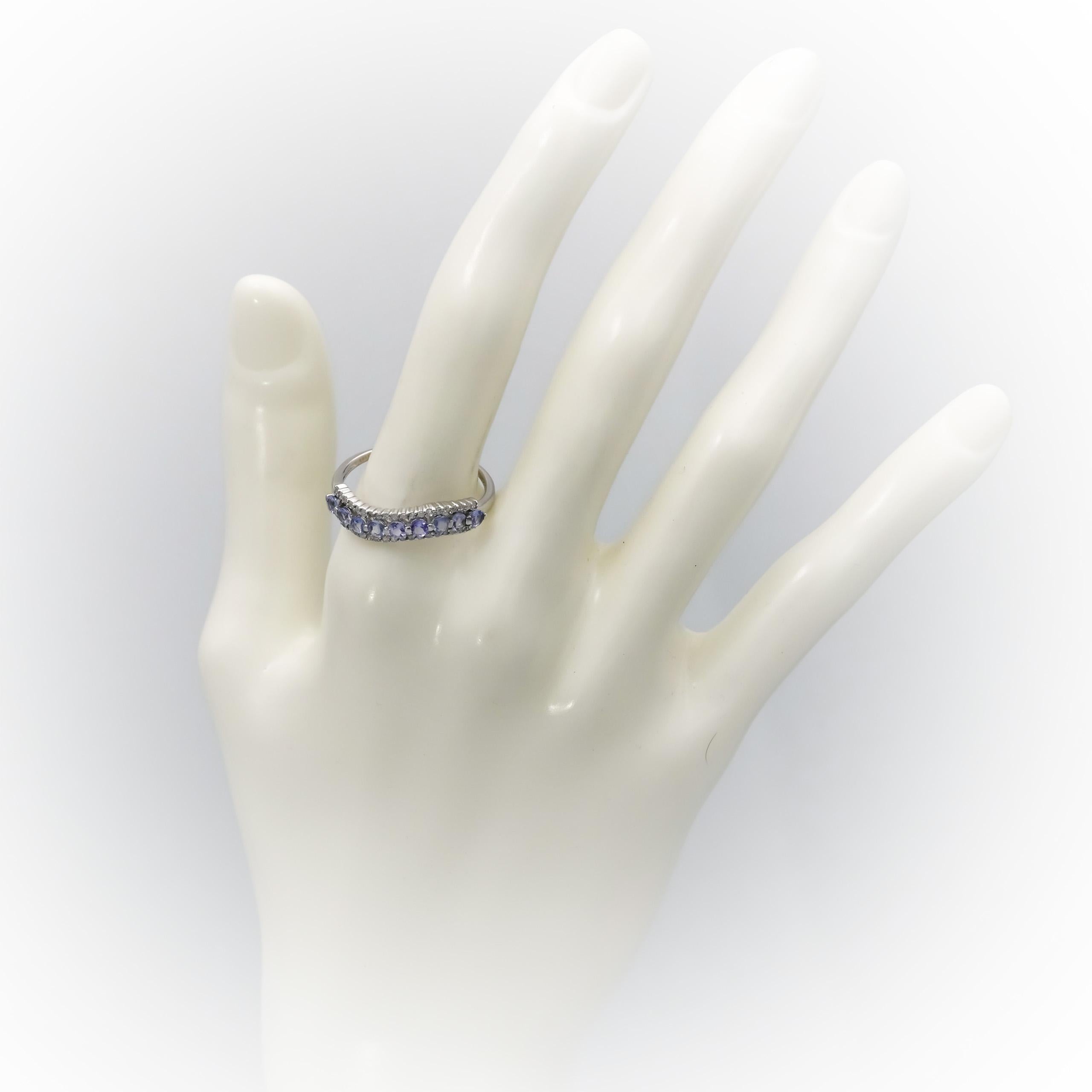 10k White Gold Diamond and Tanzanite Wavy Band Ring 0.70CT Size 10