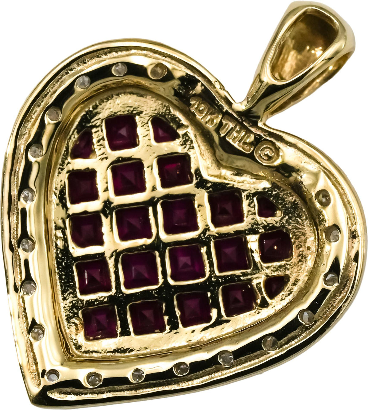 10k Yellow Gold Ruby Heart Pendant w/ Diamond Accents 1.0CT