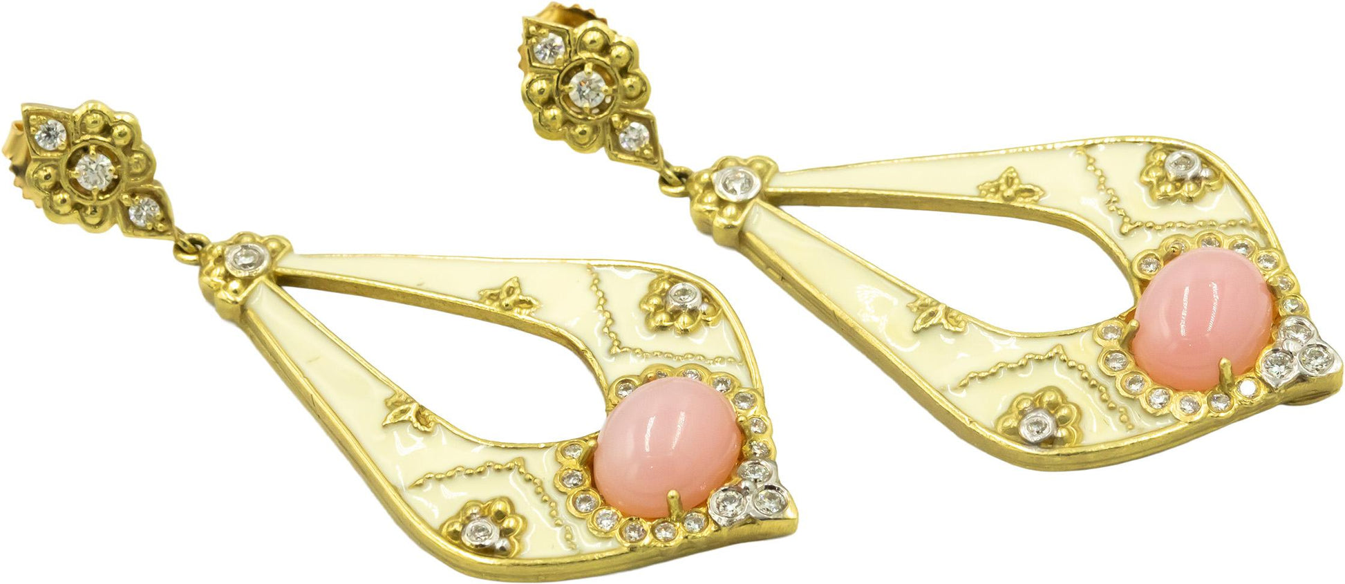 STAMBOLIAN 18k Yellow Gold 4.78CT Diamond and Pink Stone Drop Dangle Earrings