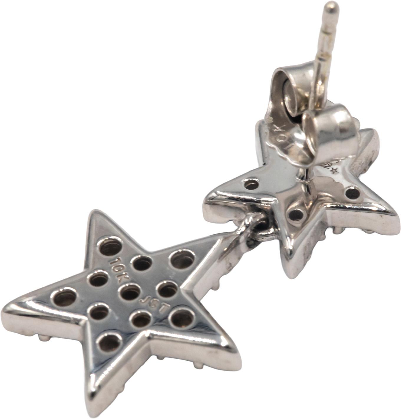 10k White Gold 1.0CT Diamond Star Drop Dangle Earrings