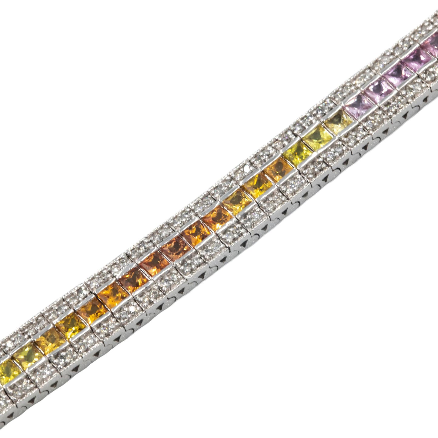 14k White Gold Diamond and Rainbow Sapphire Wide Tennis Bracelet 8.50CT