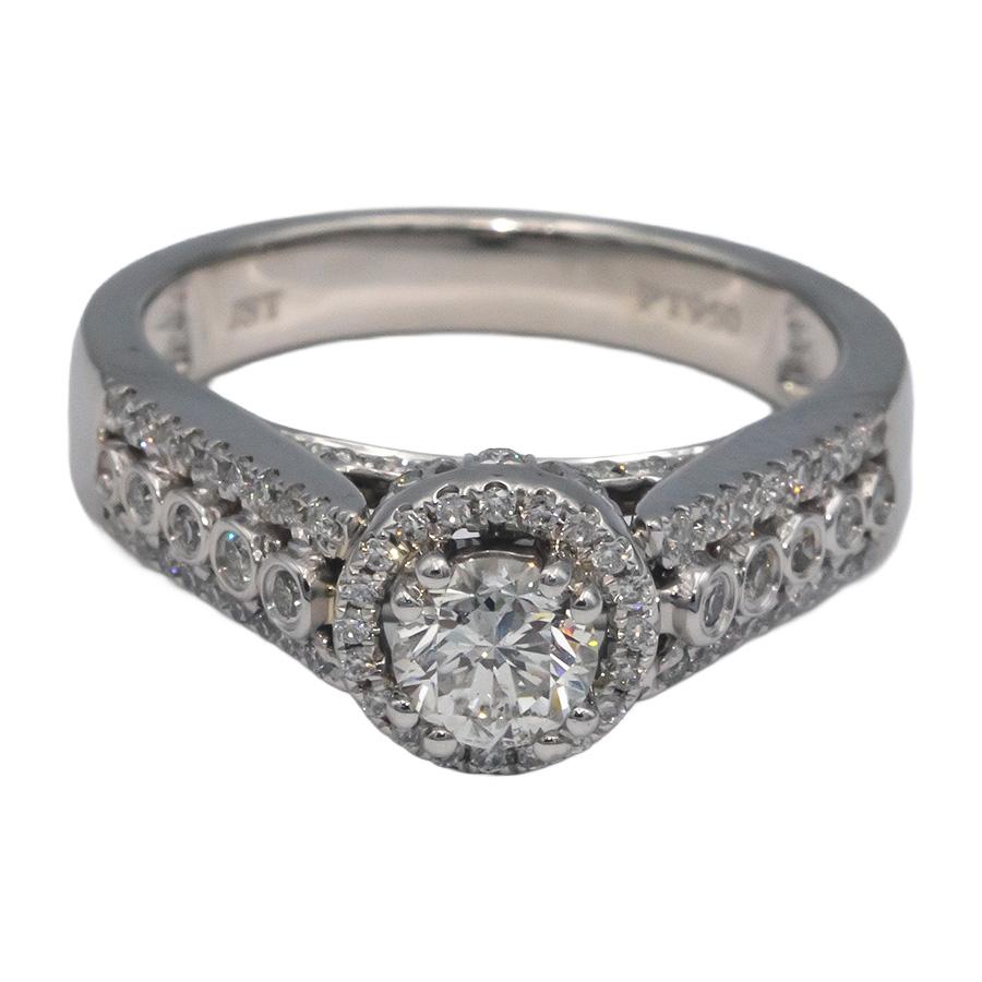 Platinum 1.50CT Diamond Halo Engagement Ring Size 7 w/ 0.45CT Center