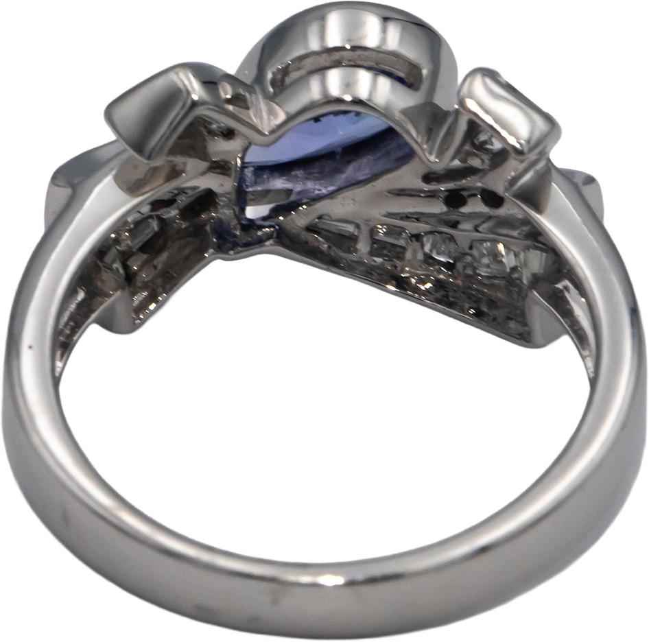 18k White Gold 1.40CT Diamond and Tanzanite Ribbon Ring Size 7