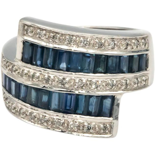 KALATI Designer 14k White Gold 2.30CT Diamond and Sapphire Ring Size 7