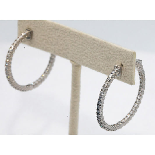 14k White Gold 1.50CT Diamond Inside Out Hoop Earrings