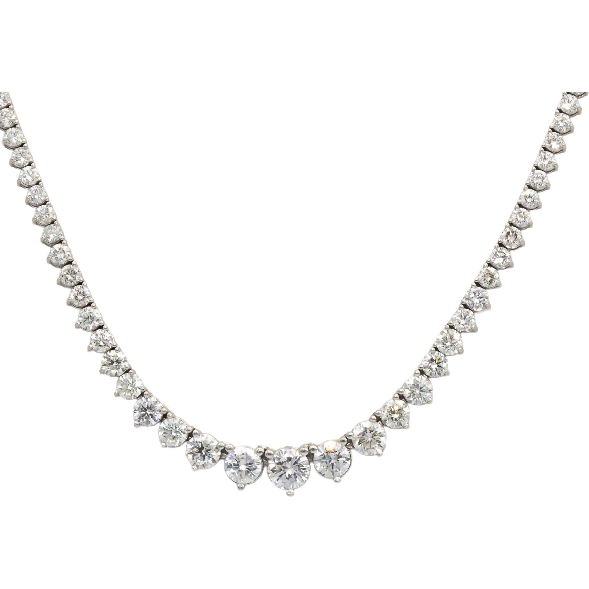 Diamond 14K White Gold VS Graduated Width Riviera Necklace 10.35CT