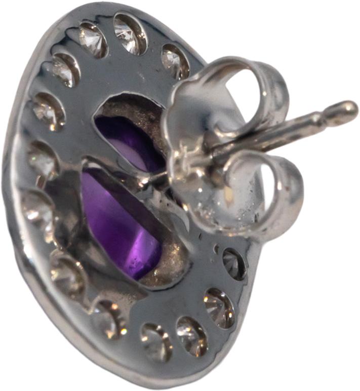 Vintage Antique 14k White Gold 1.64CT Diamond and Amethyst Stud Earrings