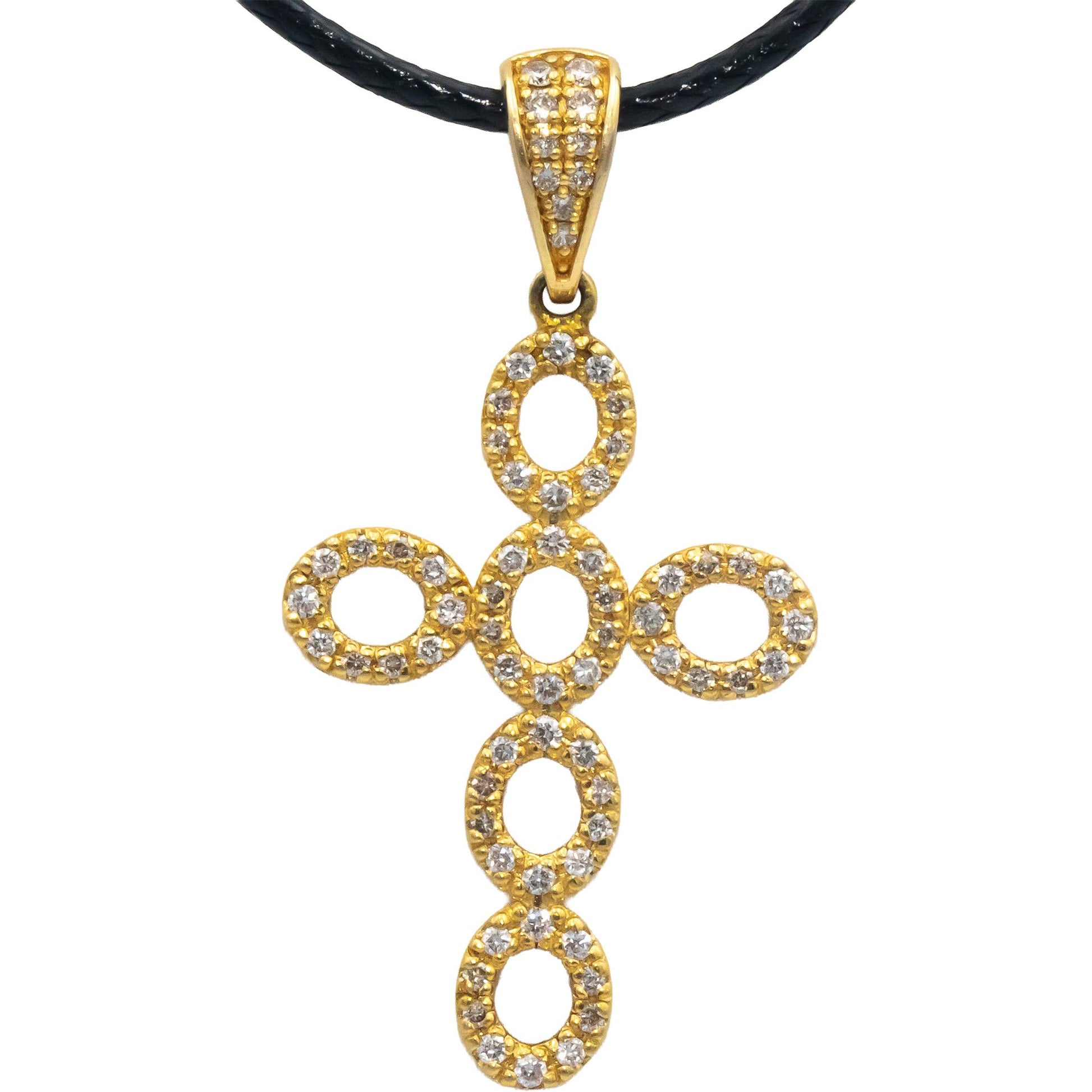 14k Yellow Gold 0.40CT Diamond Cross Crucifix Pendant Cord Necklace