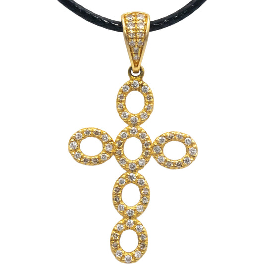 14k Yellow Gold 0.40CT Diamond Cross Crucifix Pendant Cord Necklace