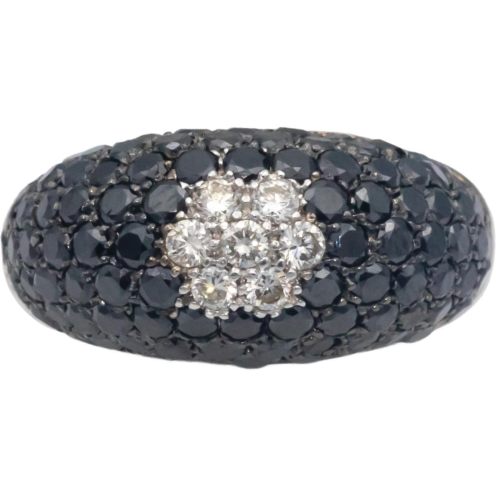 18k White Gold 2.25CT White and Black Diamond Cluster Dome Ring Size 6.5