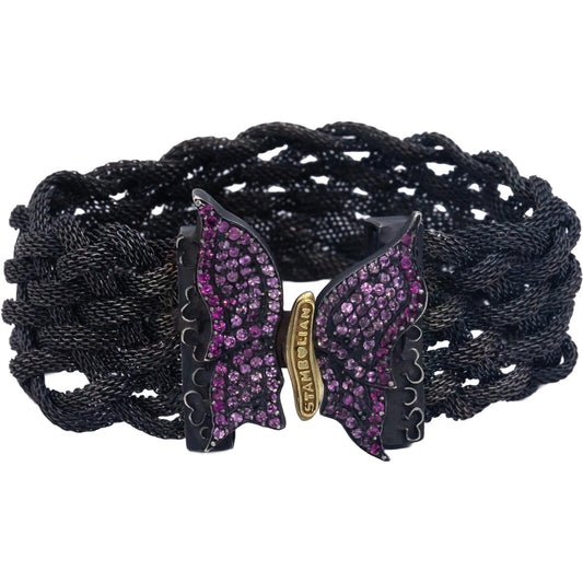 STAMBOLIAN 18k Gold Sterling Silver 2.0CT Pink Sapphire Butterfly Mesh Bracelet
