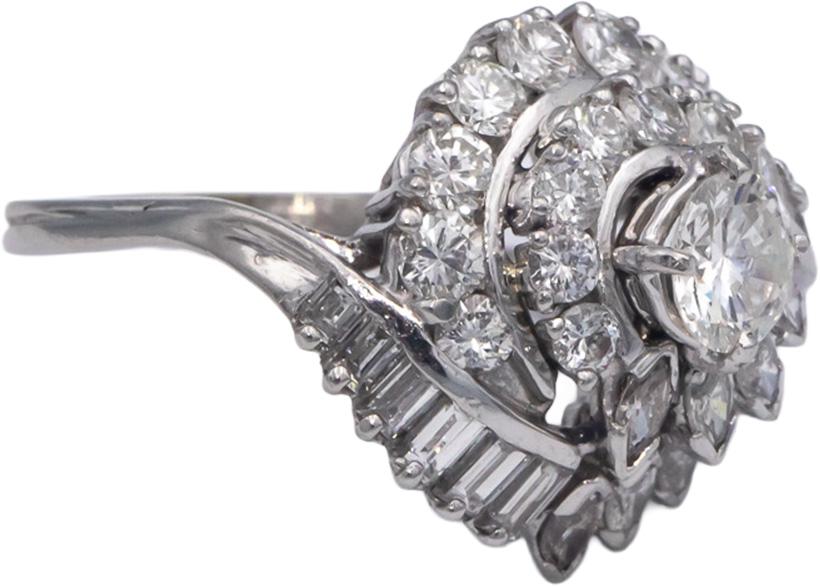 Antique Vintage Platinum Diamond Cocktail Ring w/ 0.75CT Center 3.0CT Size 8